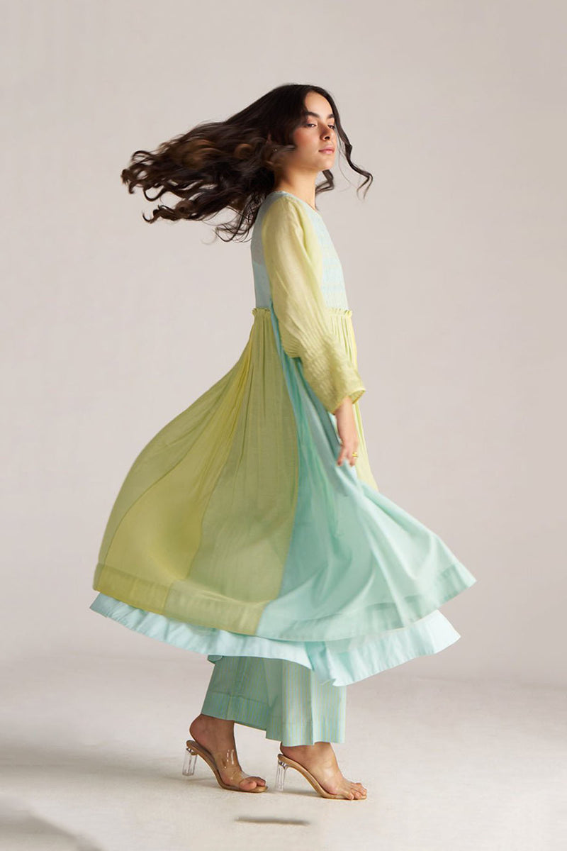 Morning Mist Blue and Celery Green-Yellow Co-ord Set