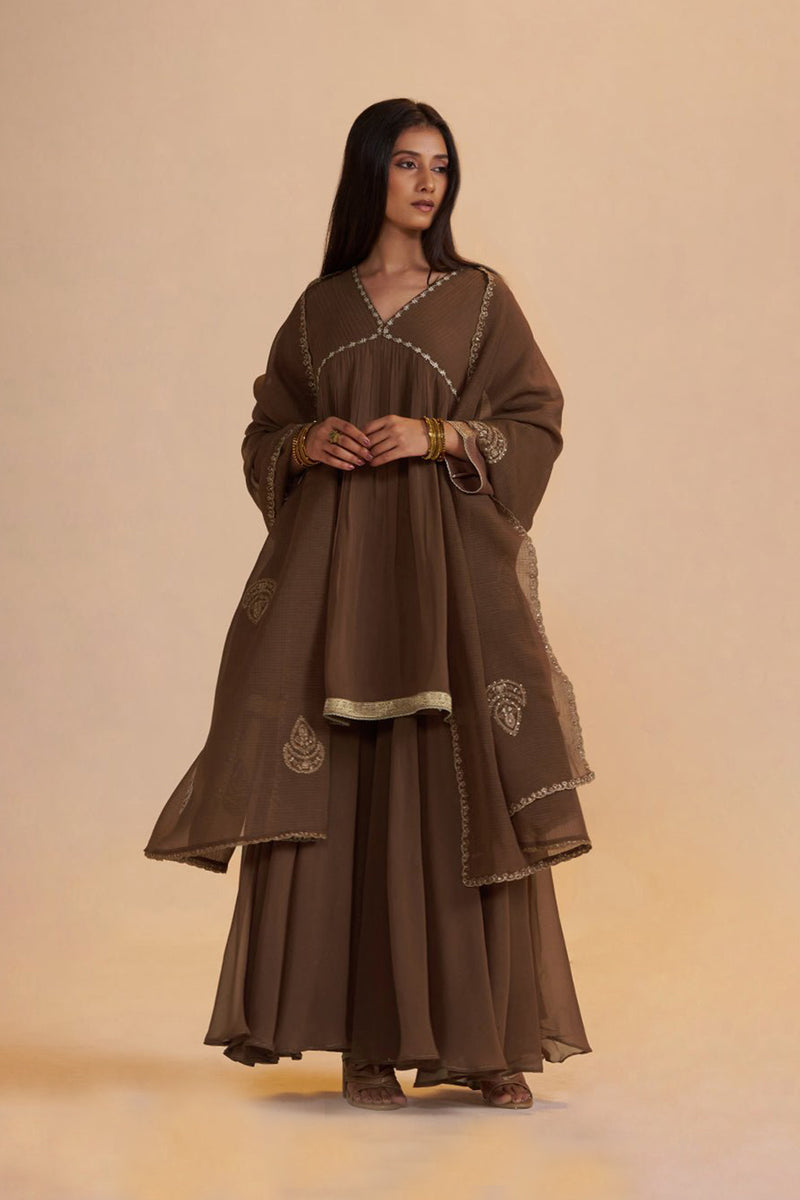 Husk Brown Festive Sharara Kurta Set
