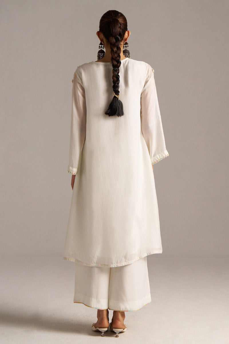 Cloud White Bemberg Silk Kurta Set