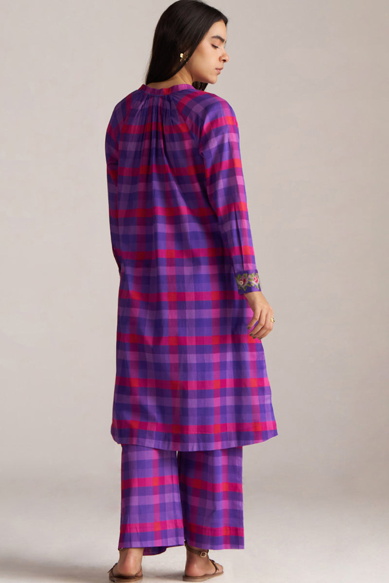 Purple Checkard Mul-Mul Co-ord Set