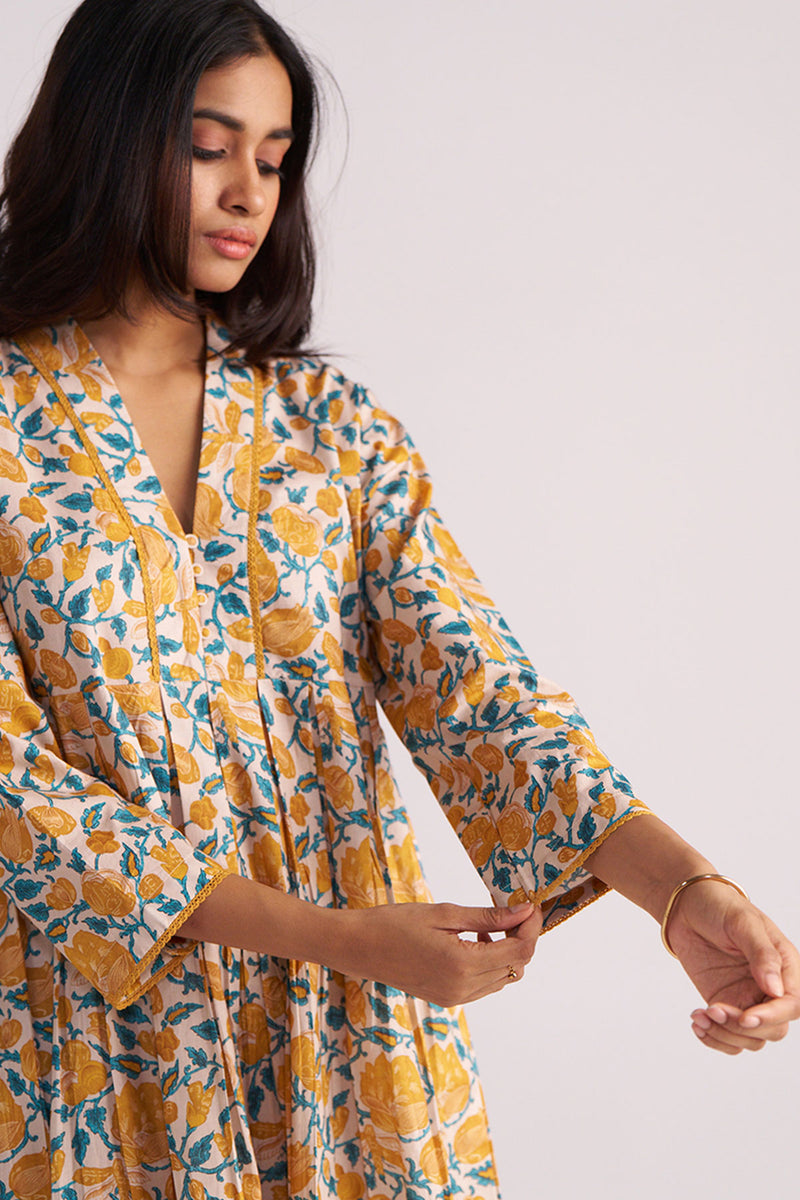 Beige and Mustard Cotton Print Co-ord Set