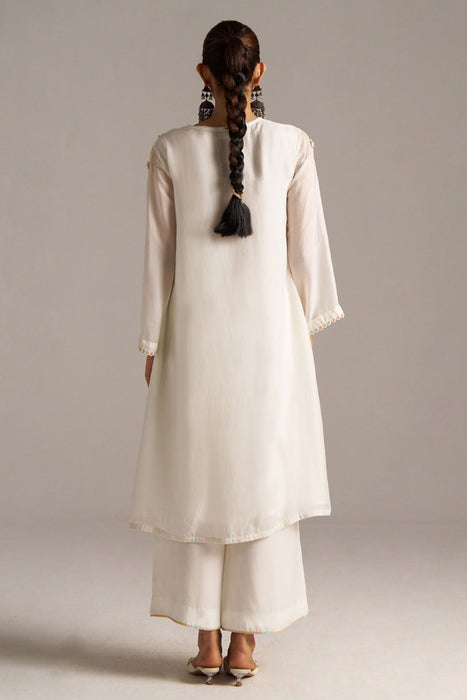 Cloud White Bemberg Silk Kurta Set