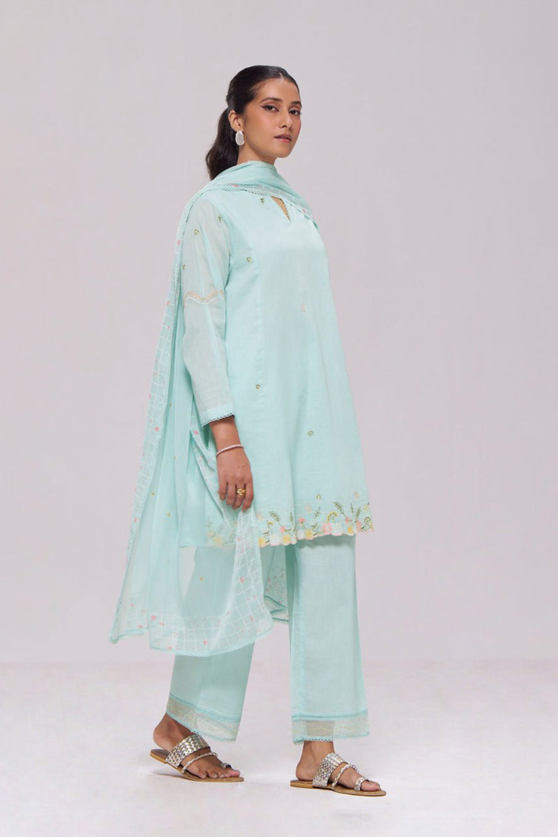 Ice-Blue Mul-Chanderi Kurta Set