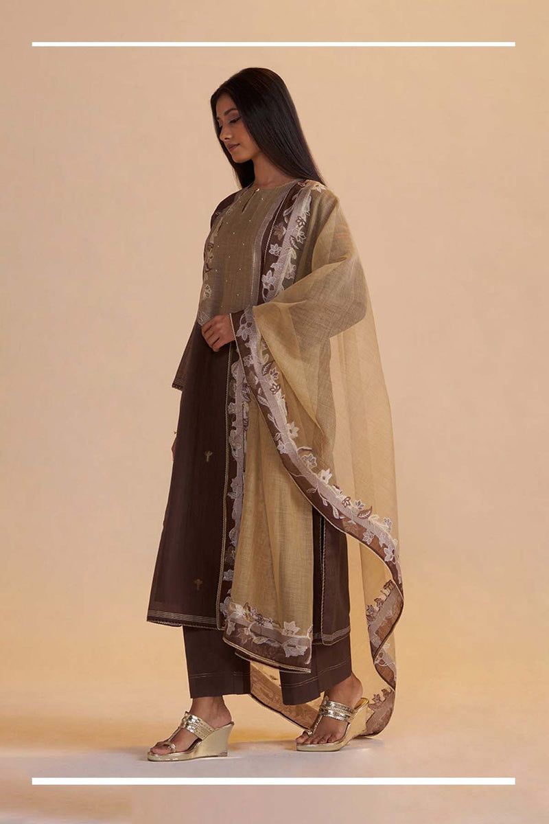 Deep Mahogany Woven Kurta Set