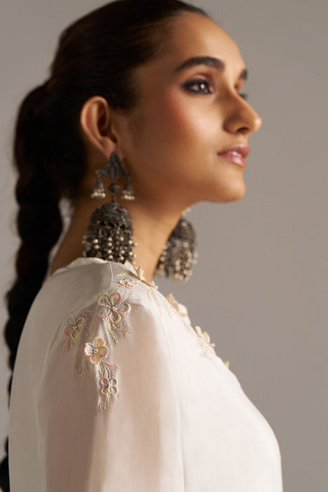 Cloud White Bemberg Silk Kurta Set