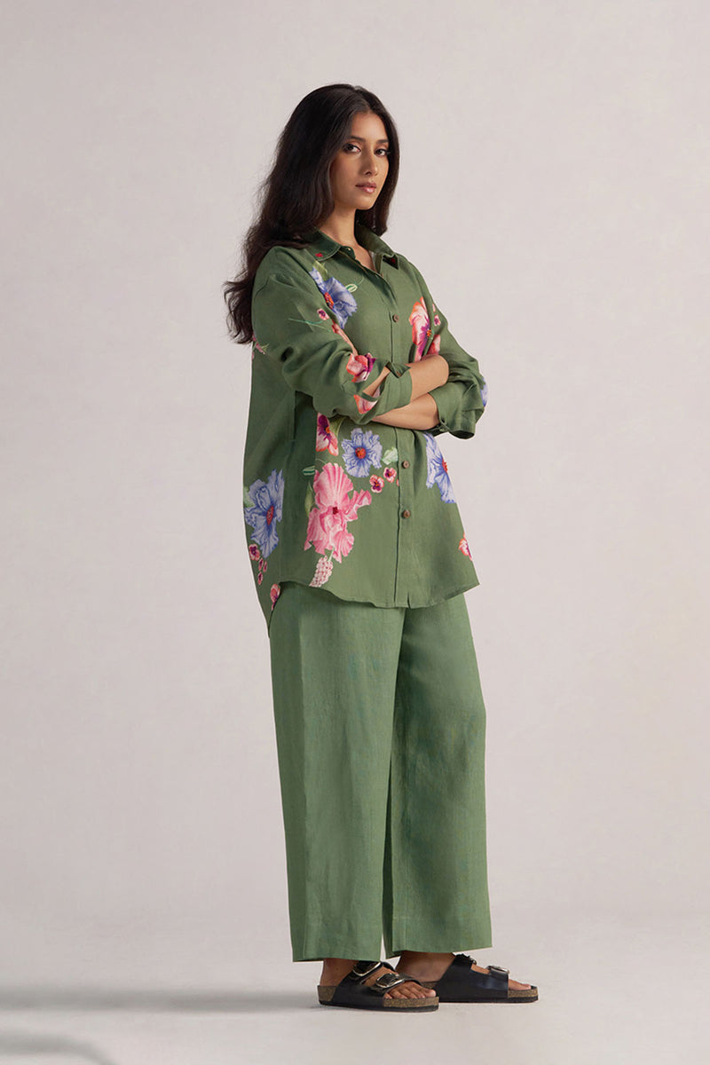 Green Pure Linen Co-ord Set