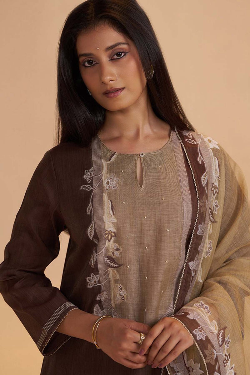 Deep Mahogany Woven Kurta Set