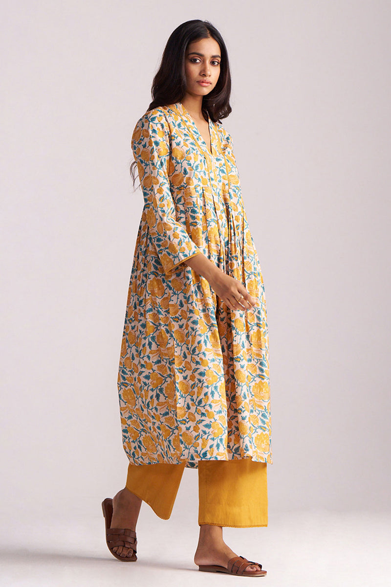 Beige and Mustard Cotton Print Co-ord Set