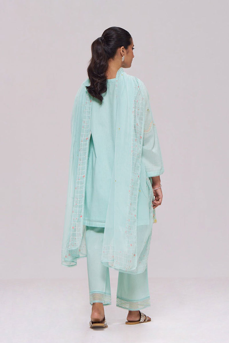 Ice-Blue Mul-Chanderi Kurta Set