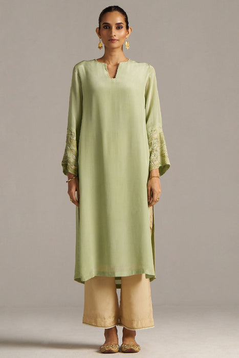 Celadon Green And Beige Crepe Silk Co-ord Set