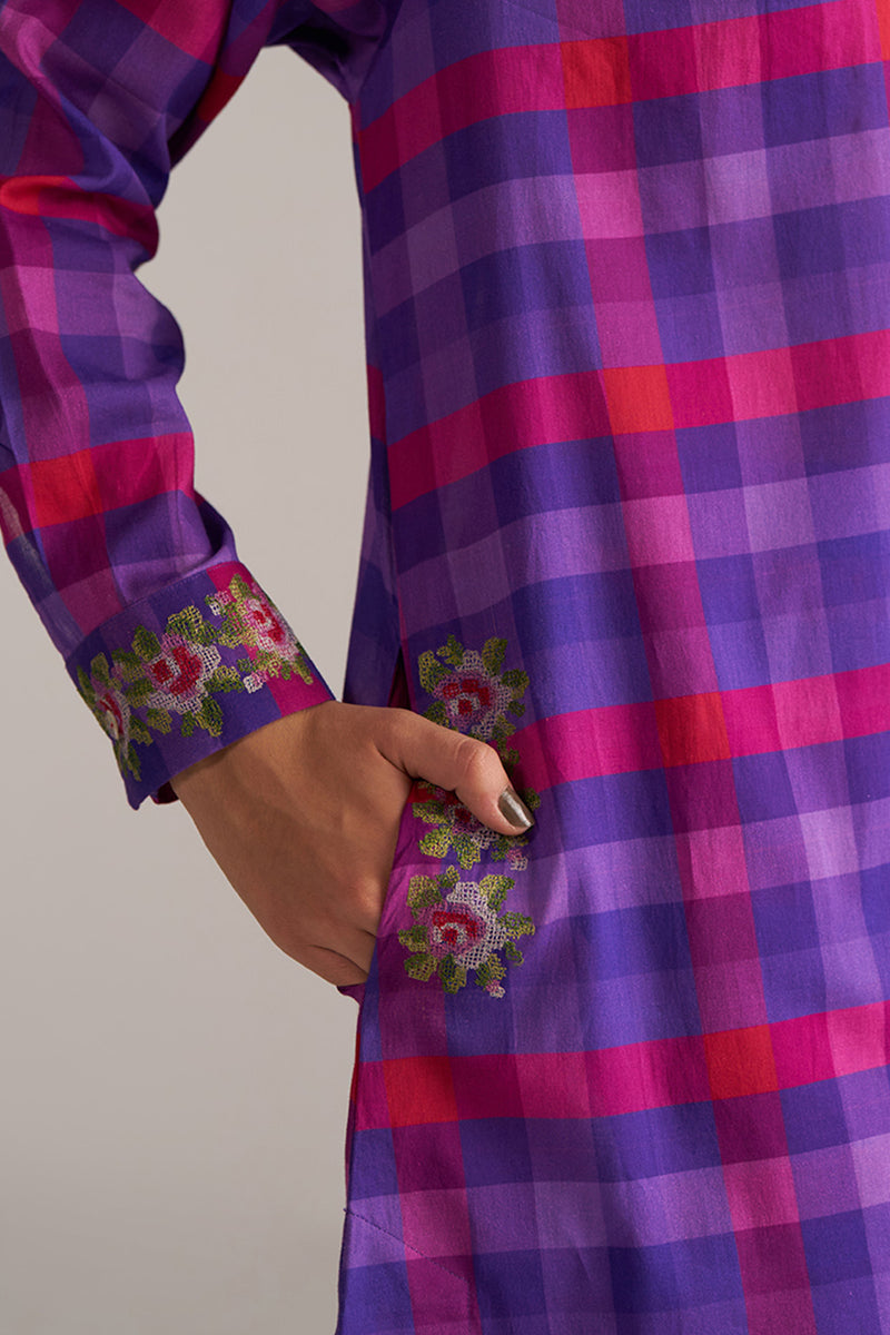 Purple Checkard Mul-Mul Co-ord Set