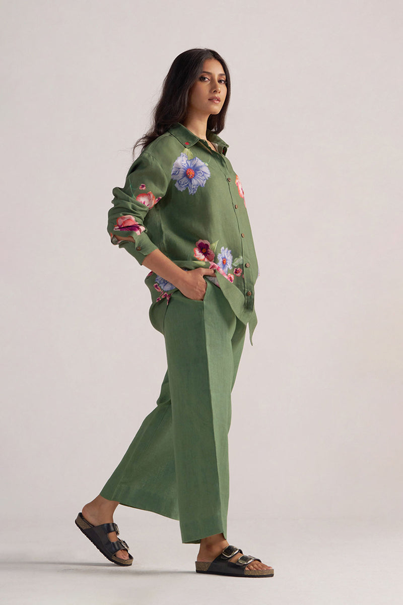 Green Pure Linen Co-ord Set