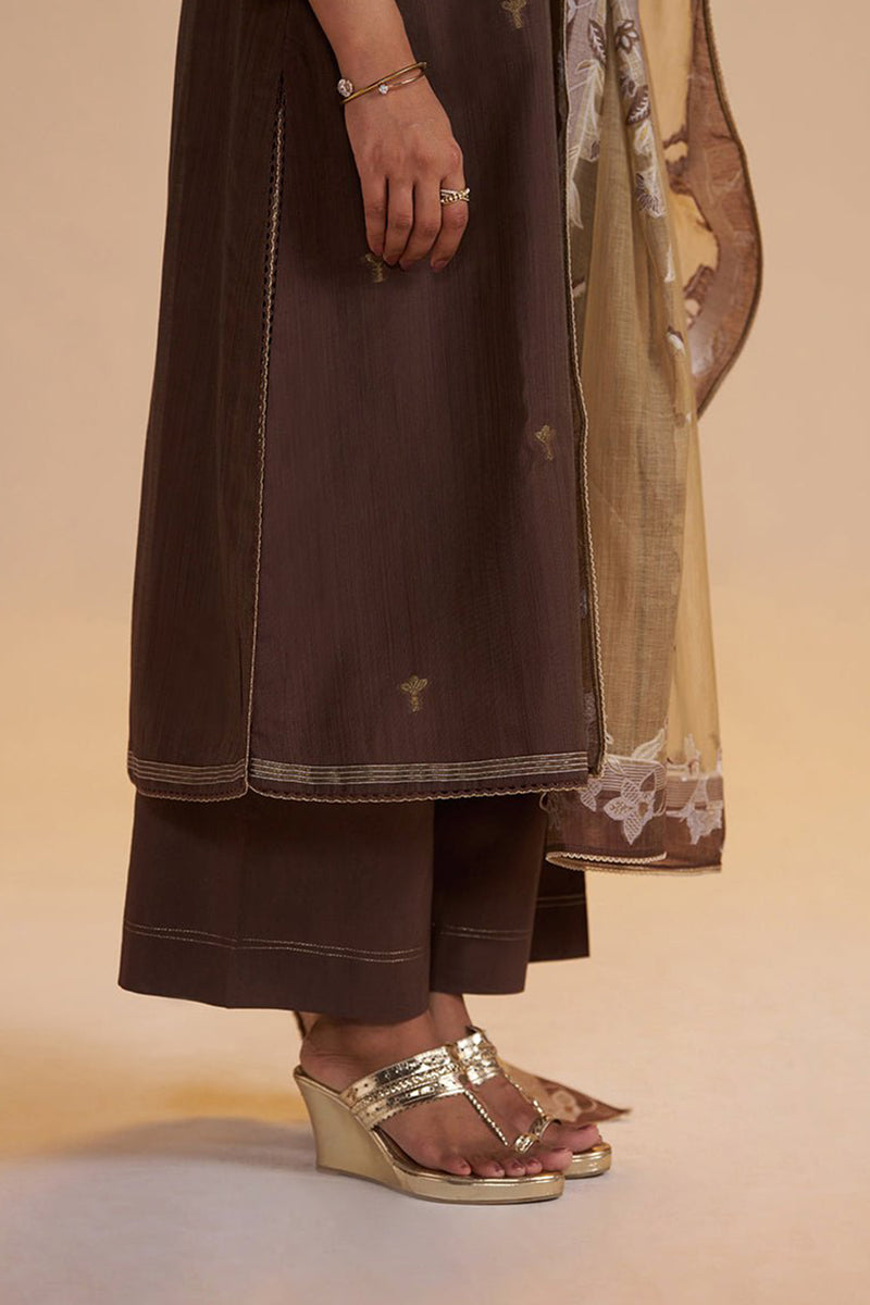 Deep Mahogany Woven Kurta Set