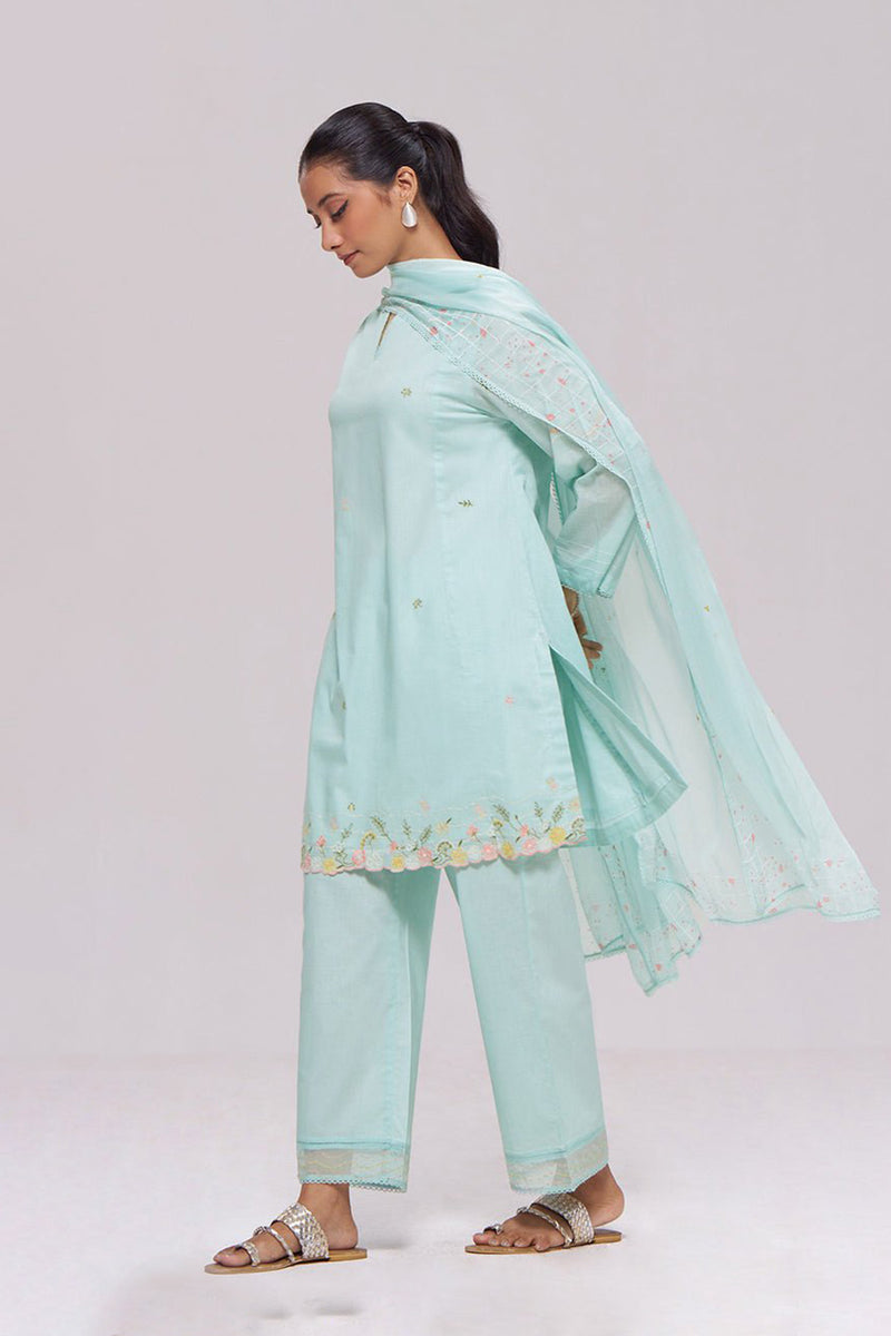 Ice-Blue Mul-Chanderi Kurta Set