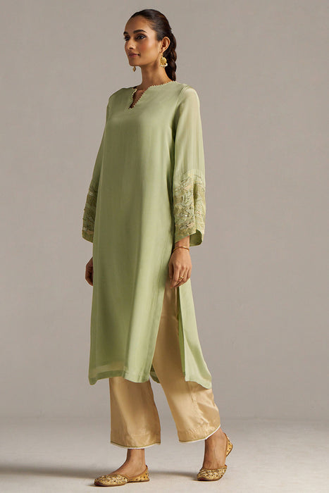 Celadon Green And Beige Crepe Silk Co-ord Set