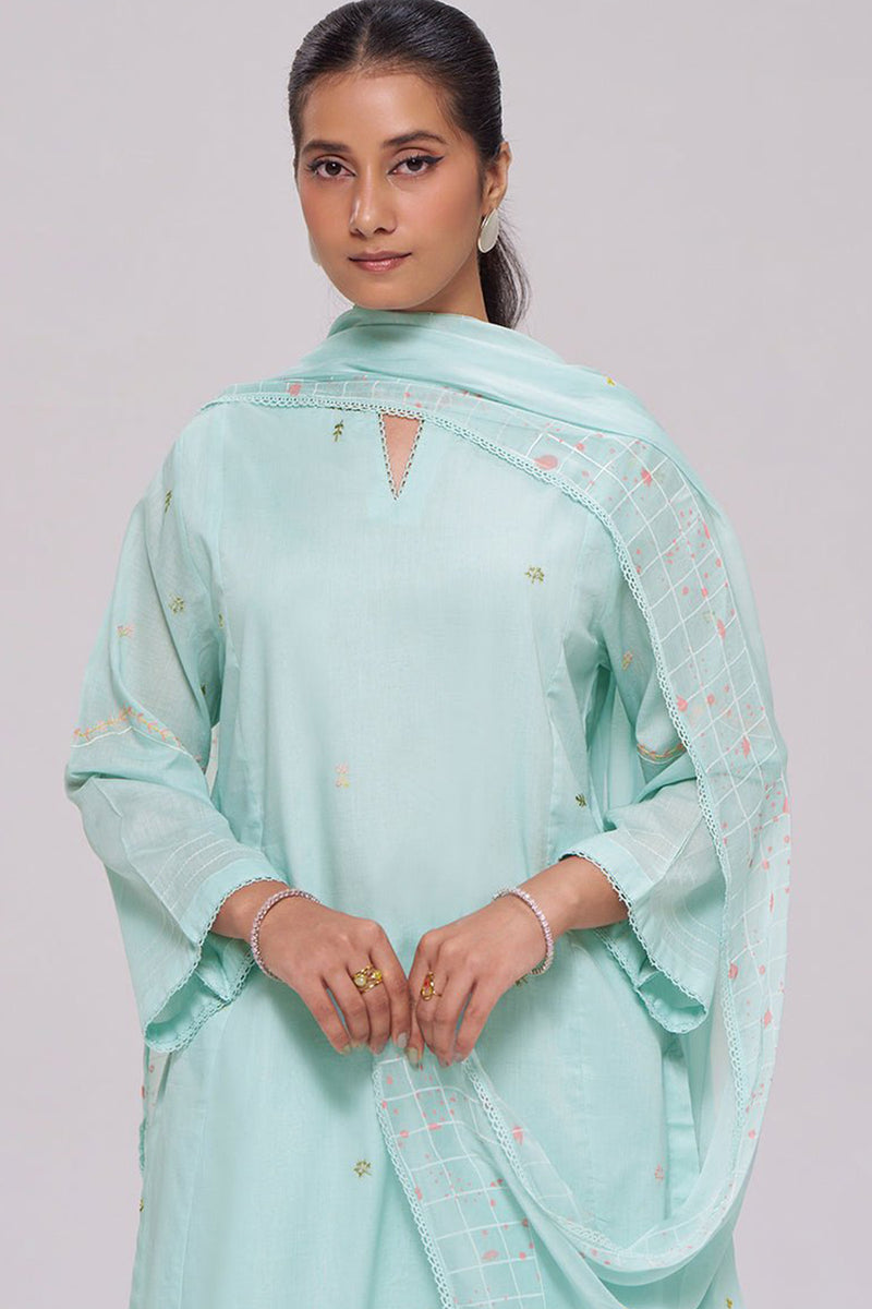 Ice-Blue Mul-Chanderi Kurta Set