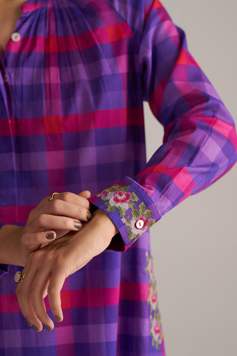 Purple Checkard Mul-Mul Co-ord Set