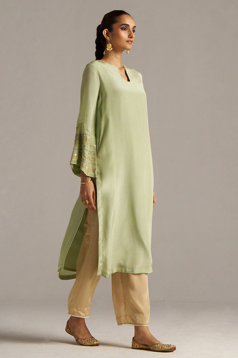 Celadon Green And Beige Crepe Silk Co-ord Set