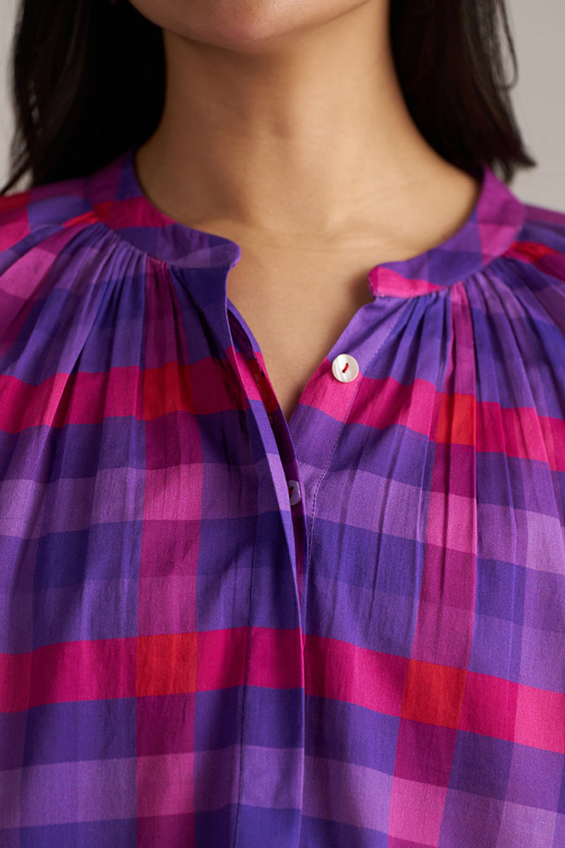 Purple Checkard Mul-Mul Co-ord Set