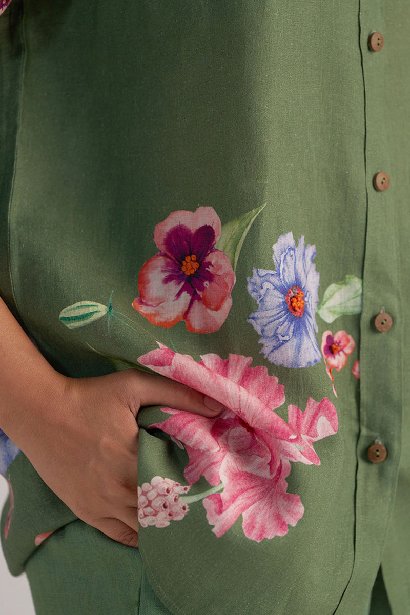 Green Pure Linen Co-ord Set
