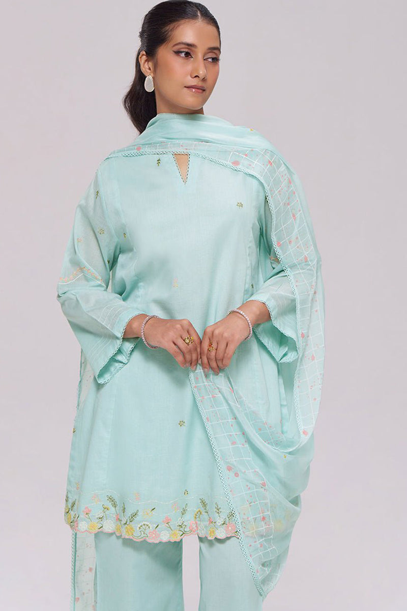 Ice-Blue Mul-Chanderi Kurta Set