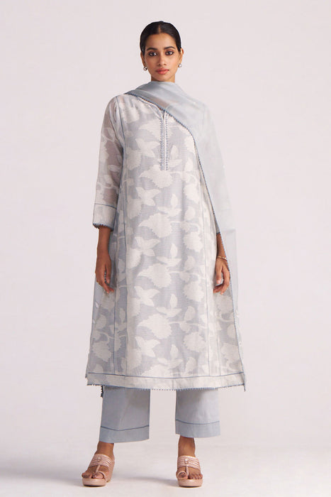 Grey Woven Pheran Kurta Set