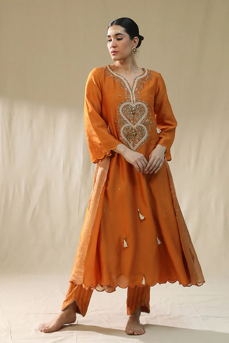 Orange Heart A Line Suit Set