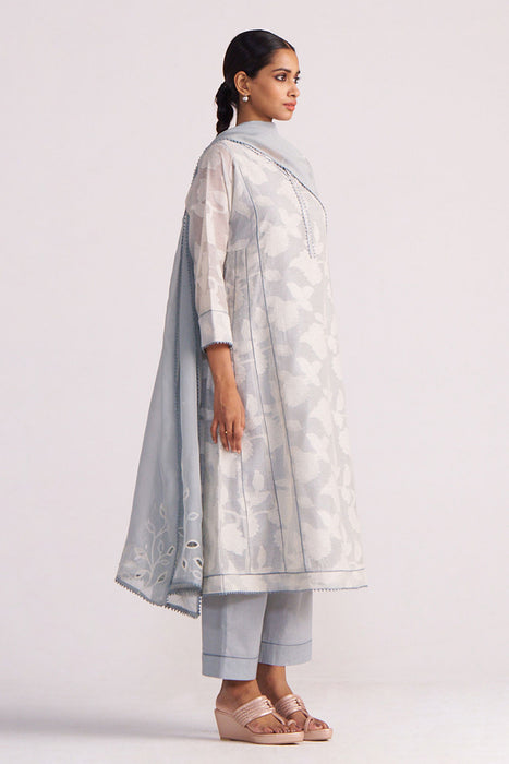 Grey Woven Pheran Kurta Set