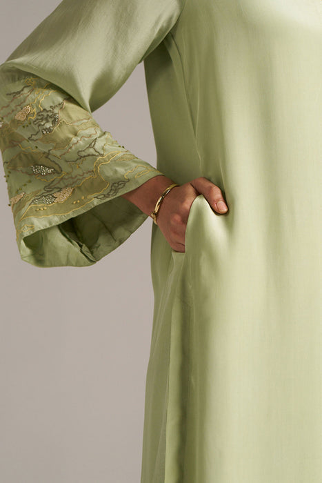 Celadon Green And Beige Crepe Silk Co-ord Set