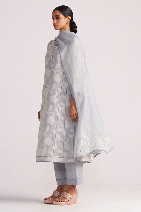 Grey Woven Pheran Kurta Set