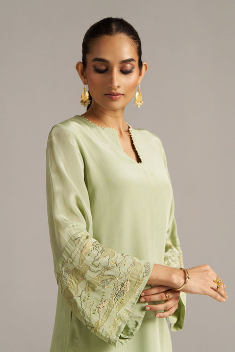 Celadon Green And Beige Crepe Silk Co-ord Set