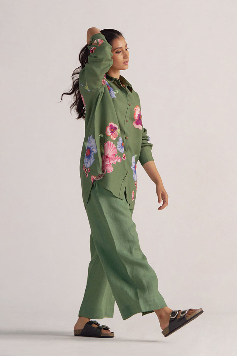 Green Pure Linen Co-ord Set