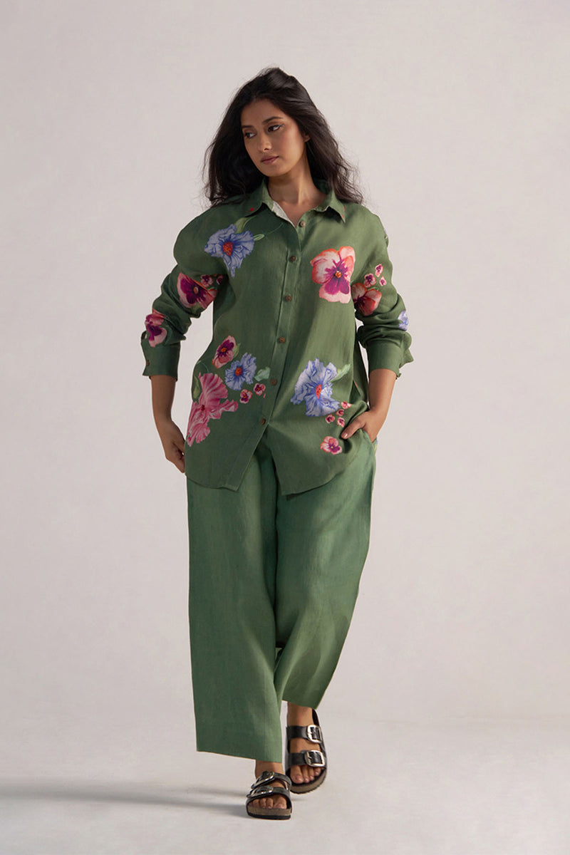 Green Pure Linen Co-ord Set