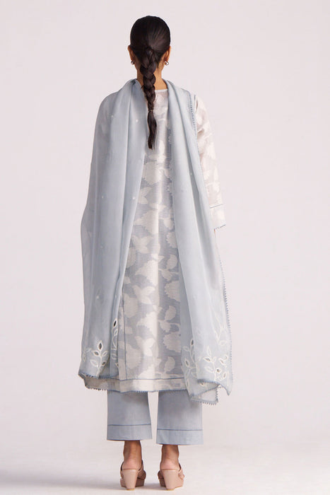 Grey Woven Pheran Kurta Set