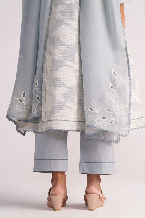 Grey Woven Pheran Kurta Set