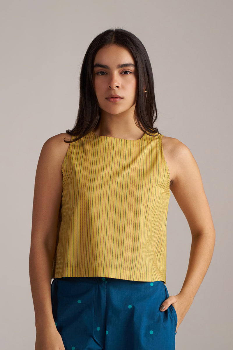 Navigate Blue Checkard Kimono With Moss-Yellow Top and Blue Bottom Co-ord Set