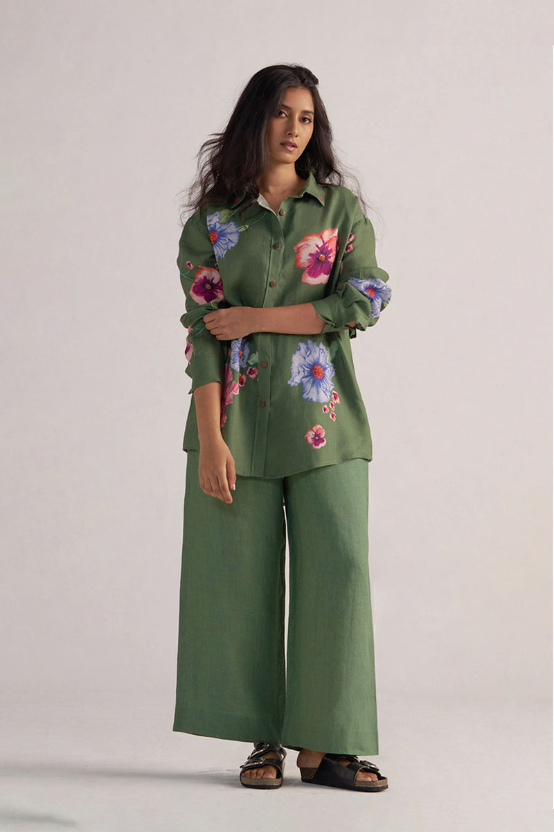 Green Pure Linen Co-ord Set