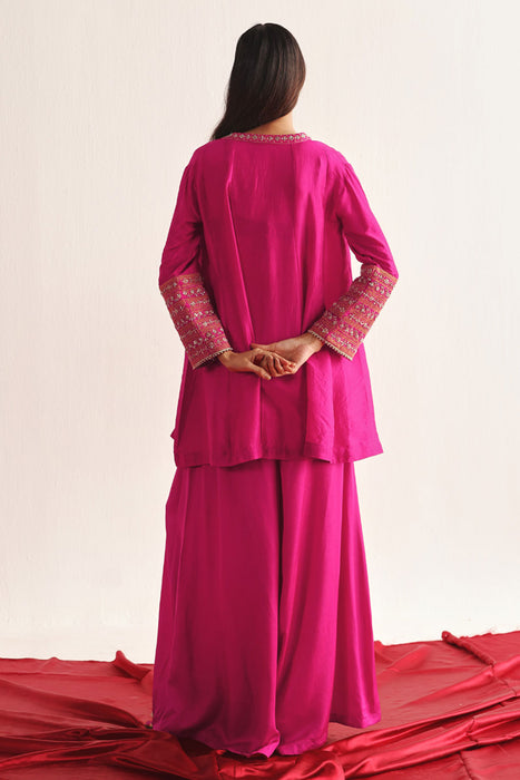 Marodiwork Silk Kurta and Flared Pants with Dupatta