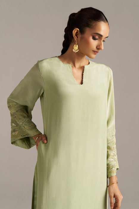 Celadon Green And Beige Crepe Silk Co-ord Set