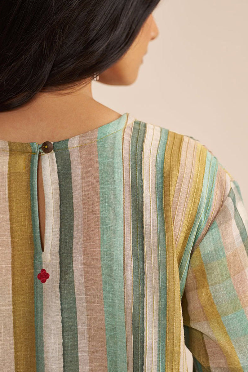 Shades of Teal and Green Stripe Cotton-Linen Co-ord Set