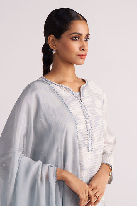 Grey Woven Pheran Kurta Set