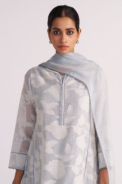 Grey Woven Pheran Kurta Set