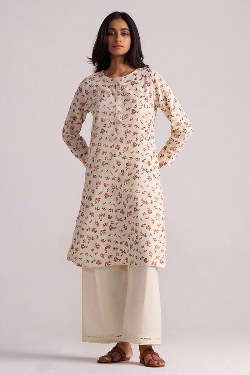 Cream and Pink Tiny Floral Hand-Print Co-ord Set