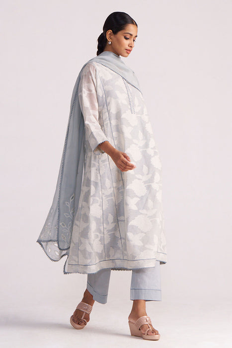Grey Woven Pheran Kurta Set