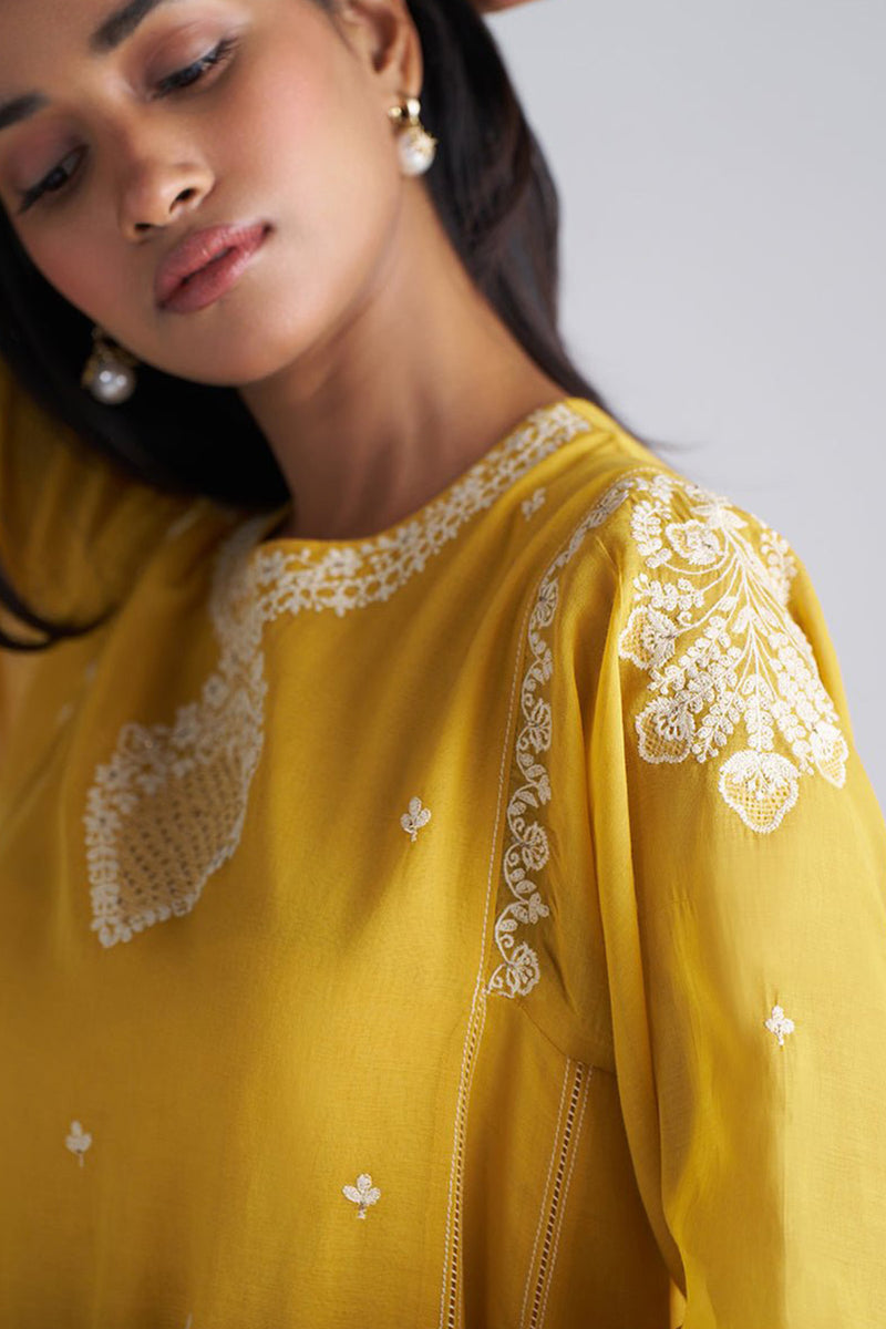 Mango Mojito Mul-Chanderi Embroidered Kurta Set
