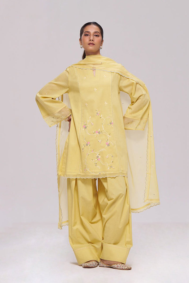 Sulphur Yellow Mul-Chanderi Kurta Set