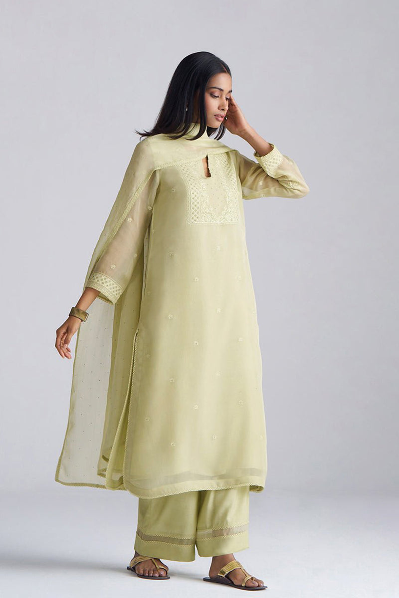 Pista Milk kora Silk Kurta Set
