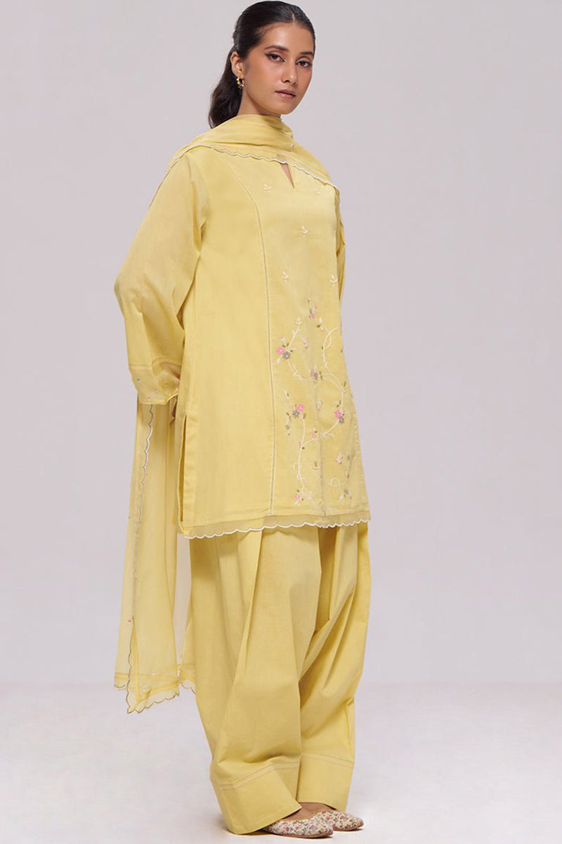 Sulphur Yellow Mul-Chanderi Kurta Set