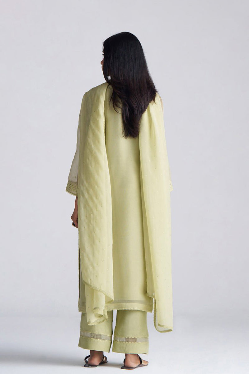 Pista Milk kora Silk Kurta Set