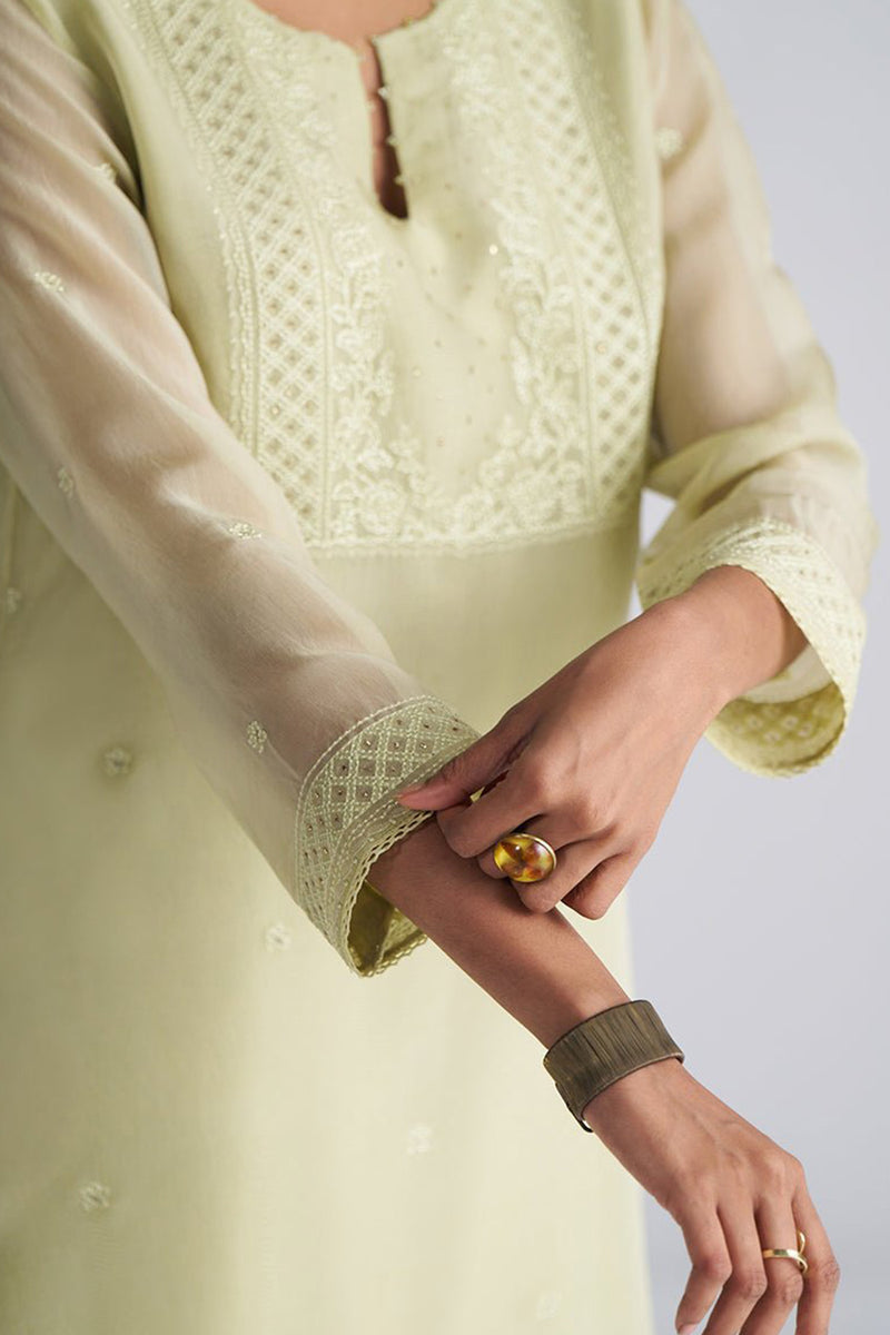 Pista Milk kora Silk Kurta Set